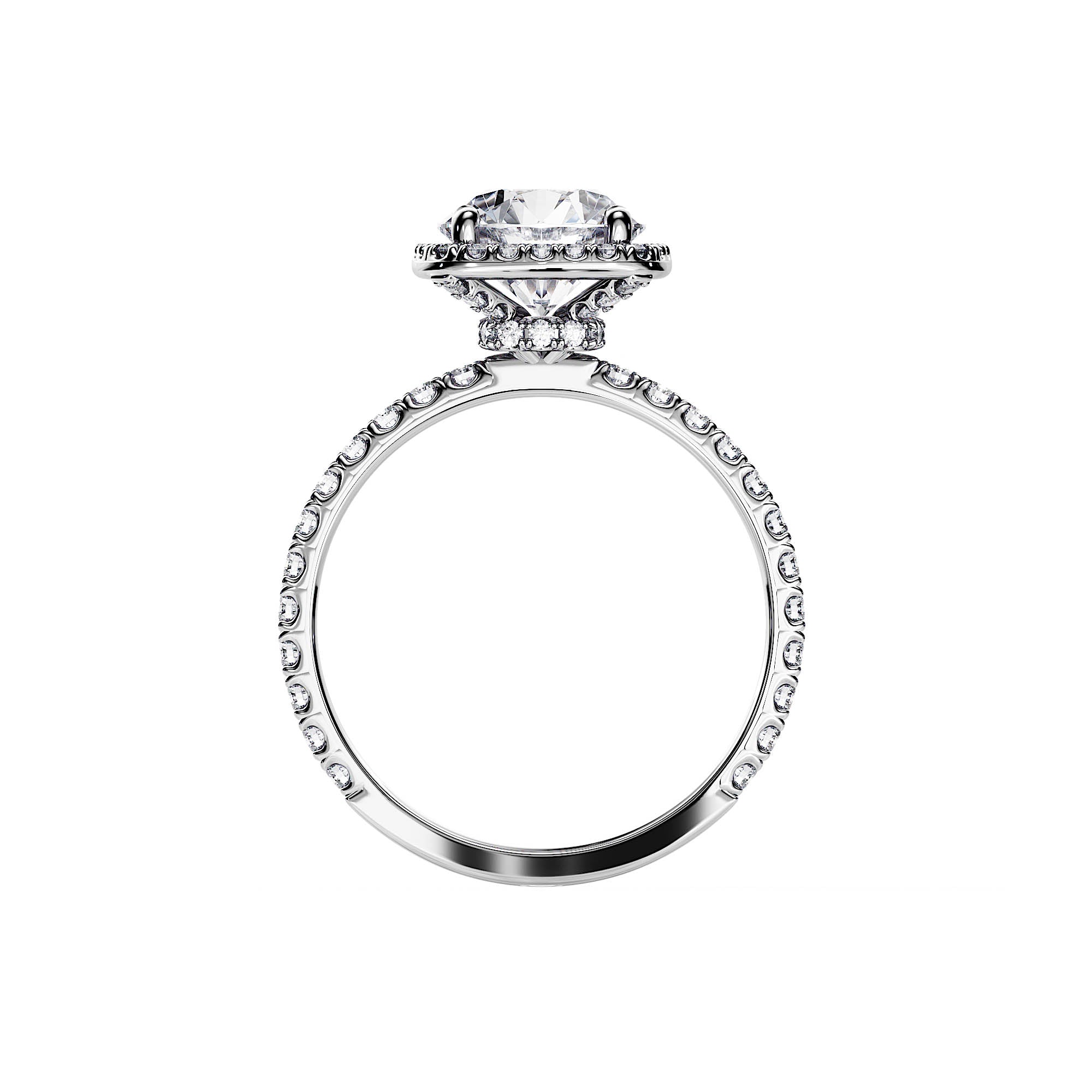 14kw Round Engagement Ring With High Hidden Halo With 32 Prong Set Rou –  RockHer.com